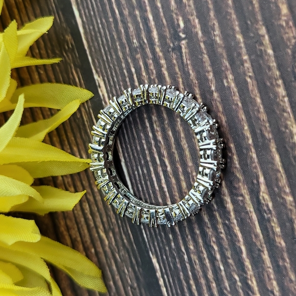 SILVER OVAL CUT CZ ETERNITY BAND - Picture 4 of 9